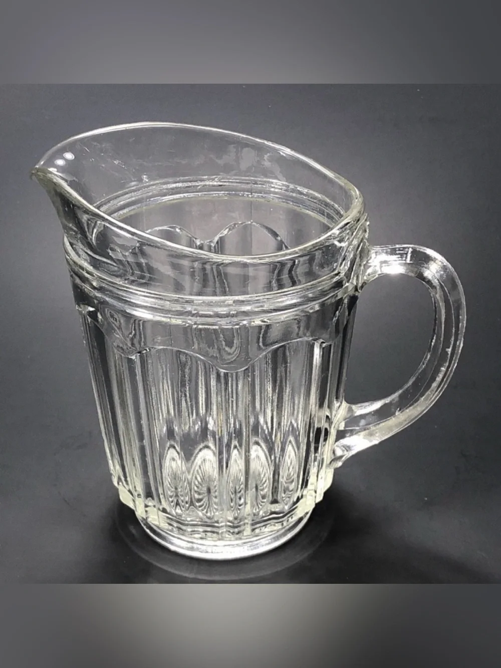 Vintage Clear Pressed Glass Water Pitcher Ribbed Panel Design 64oz